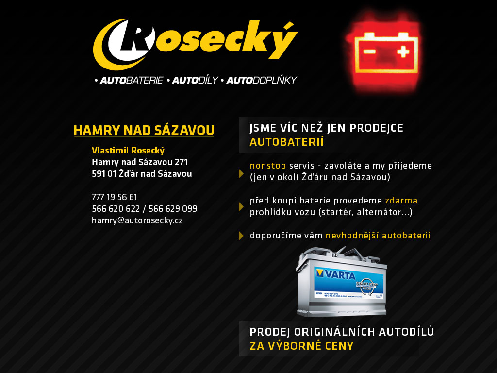 Auto Rosecký - Prodej autobaterie, motobaterie Varta, autodíly, auto doplňky, servis, Žďár nad Sázavou, Hamry nad Sázavou, Polička, Vysočina, Havlíčkuv Brod, Jihlava